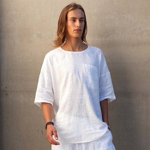 ANEMONE Oversized Linen T-Shirt - Comfortable Linen Tee - Oversized Fit - Pocket - 30+ Colors