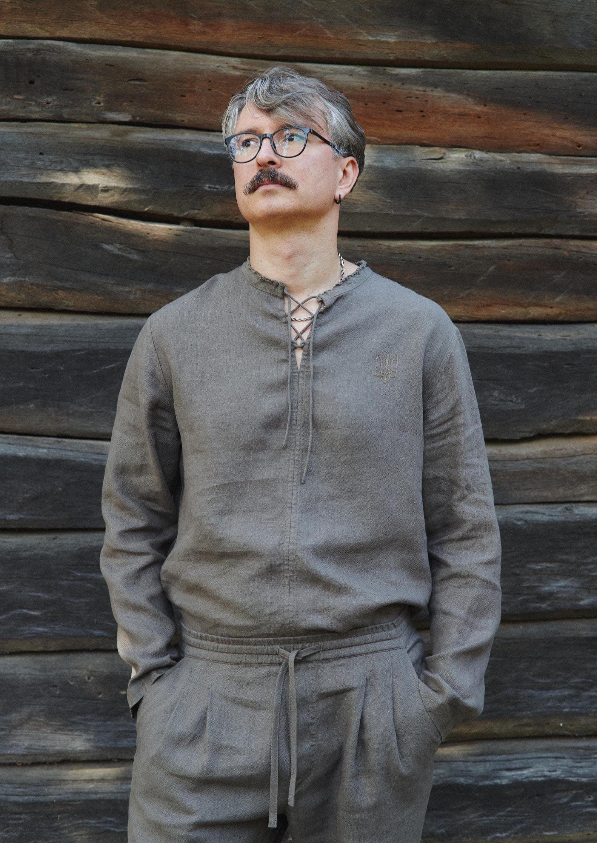COLLOMIA Men's Linen Shirt - Handmade with French Seams, Eco-Friendly Shirt, Vegan Clothing