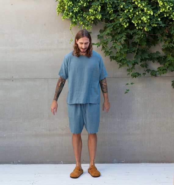 Men's Linen T-shirt & Shorts Set / 30 COLORS / Men's Linen Outfit / Mens  Linen Clothing 