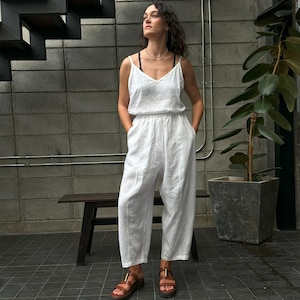 Damen Leinenhose COCOS. Hohe Taille Hose mit weitem Bein