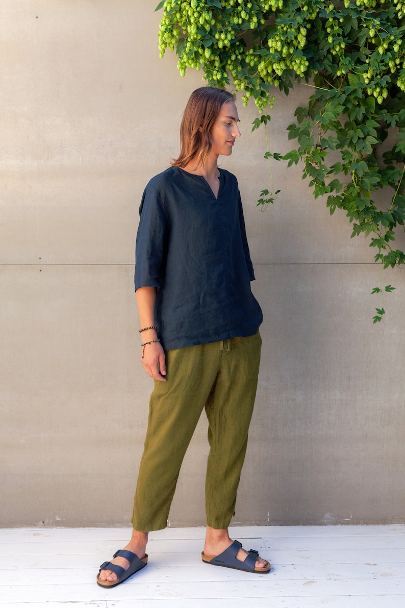 Mens Linen Shirt ALOE, Three Quarter Shirt, Japanese Style Linen Shirt, Japanese Style Linen Shirt image 5