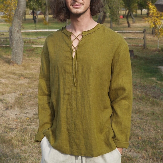 Men's Summer Linen Shirt COLLOMIA, European Washed Linen, Medieval Charm - Contemporary Fit