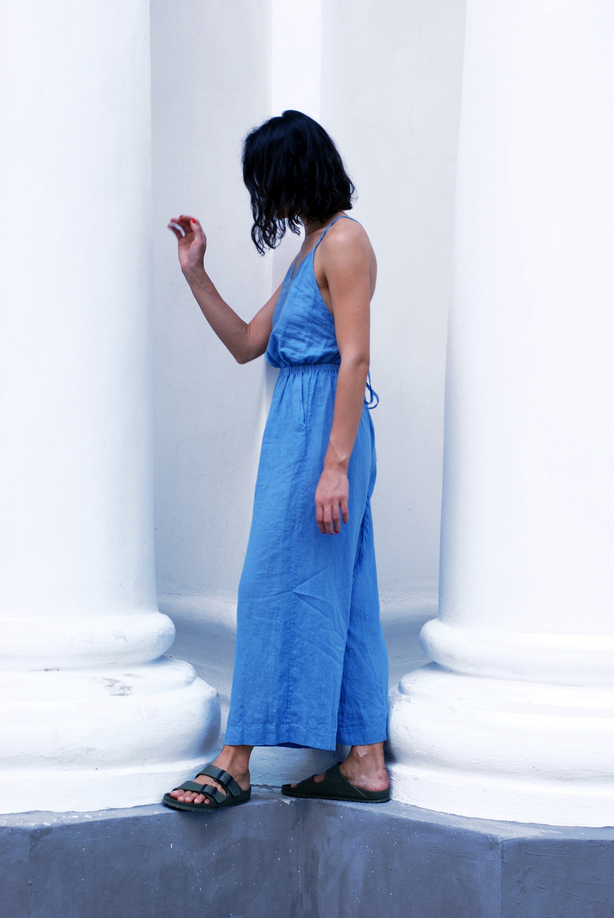 Linen Jumpsuit IONACTIS Backless Jumpsuit Open Back Etsy