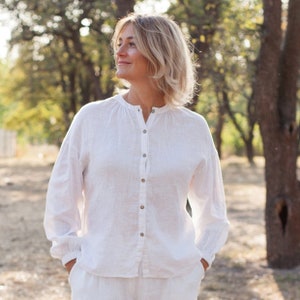 Linen button up shirt CANAVALIA, Womens Cottagecore Blouse