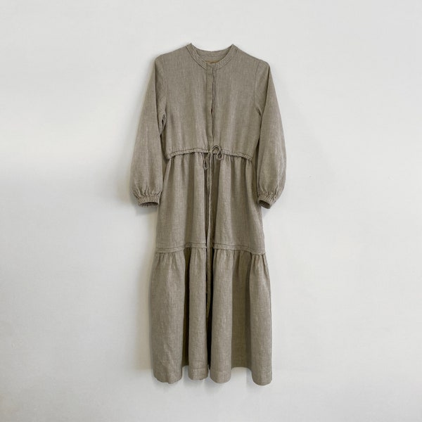 Undyed linen dress AZALEA, long sleeve natural linen dress, puffed sleeve dress, peasant dress, ethically made dress