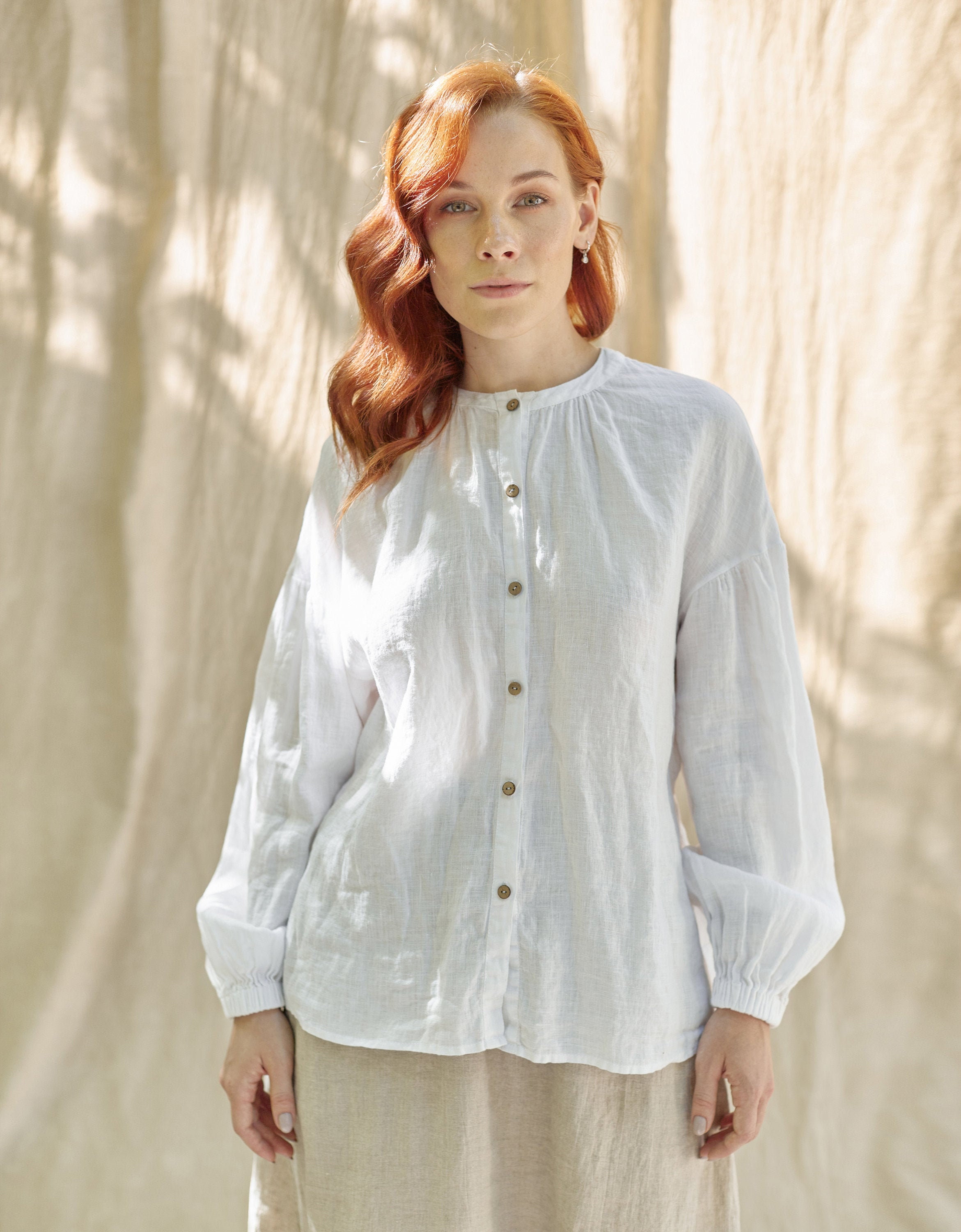 Undyed Linen Blouse CANAVALIA Womens Puffed Sleeve Blouse Etsy