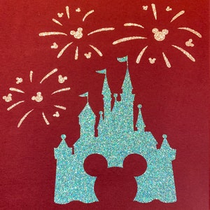 Disney castle shirt, Disney trip shirt, Glitter Vinyl, Maroon shirt, T-shirt,