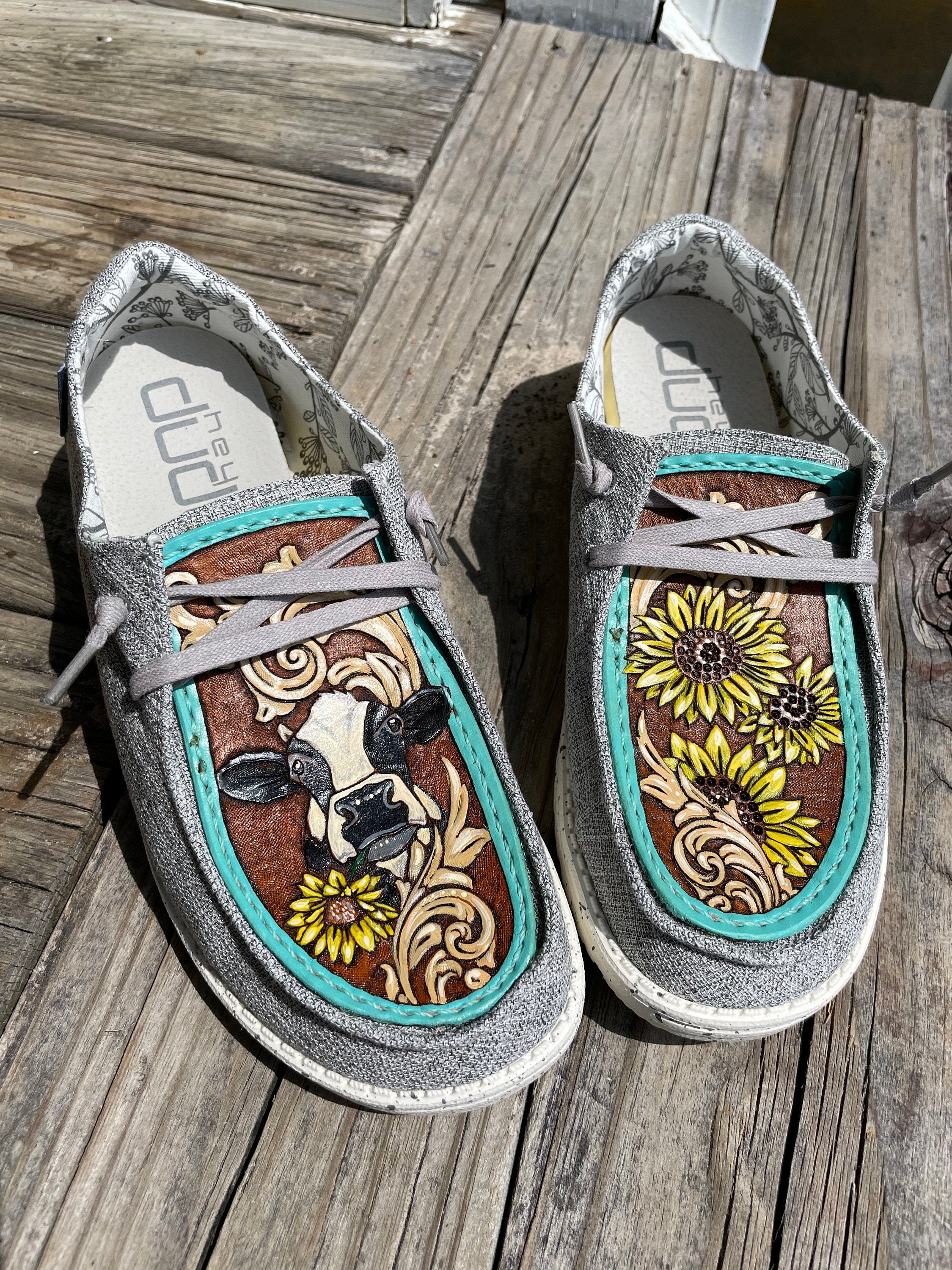 Cow And Sunflower Hey Dudes CUSTOM Sunflower Hey Dude Shoes