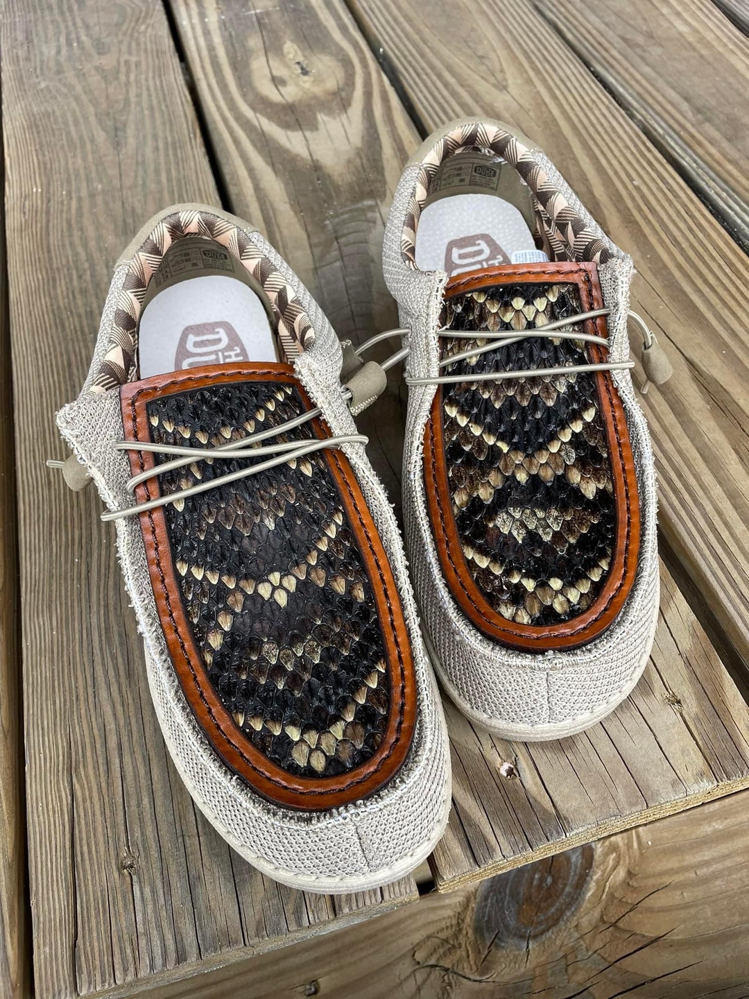 Custom Hey Dudes With Diamond Back Rattlesnake Skin Custom Gift Gift for Her Gift for Him