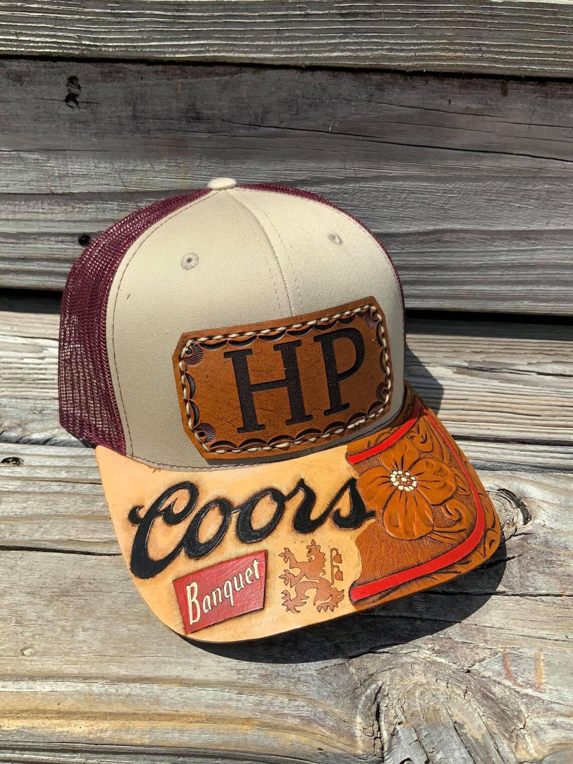 Custom hats leather patch and bill hand tooled leather patch Etsy