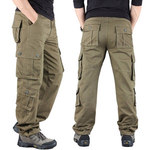Straight Cargo Pants Mens Cotton Trousers Multi Pockets - Etsy