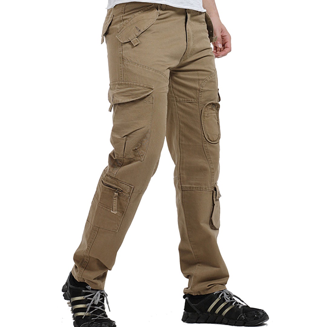 Men Trousers Cotton Cargo Work Pants Casual Design With Multi Pockets ...