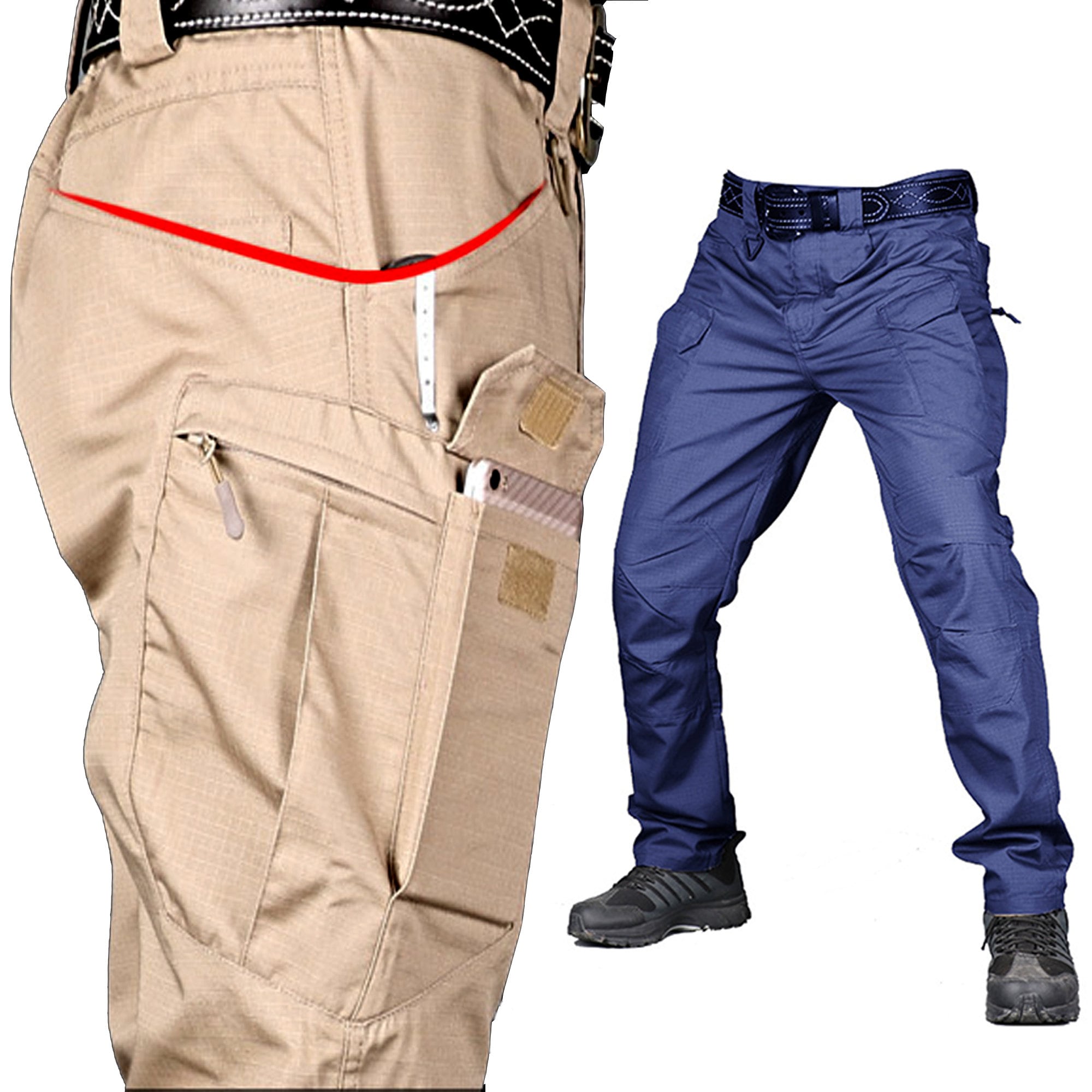 Munlar Cargo Pants For Men,Men's Striped Belt Placket Zipper Decoration  Personality Small Foot Pocket Casual Pants 