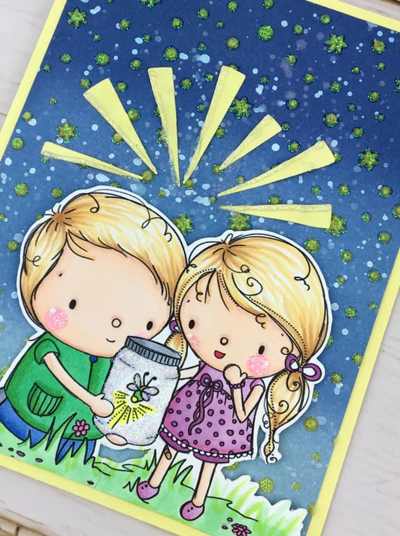Summer Digi Fireflies Digital Stamp Coloring Page Firefly Kids Birthday Digital Stamp Digital Image Download Card Making Cute Kids