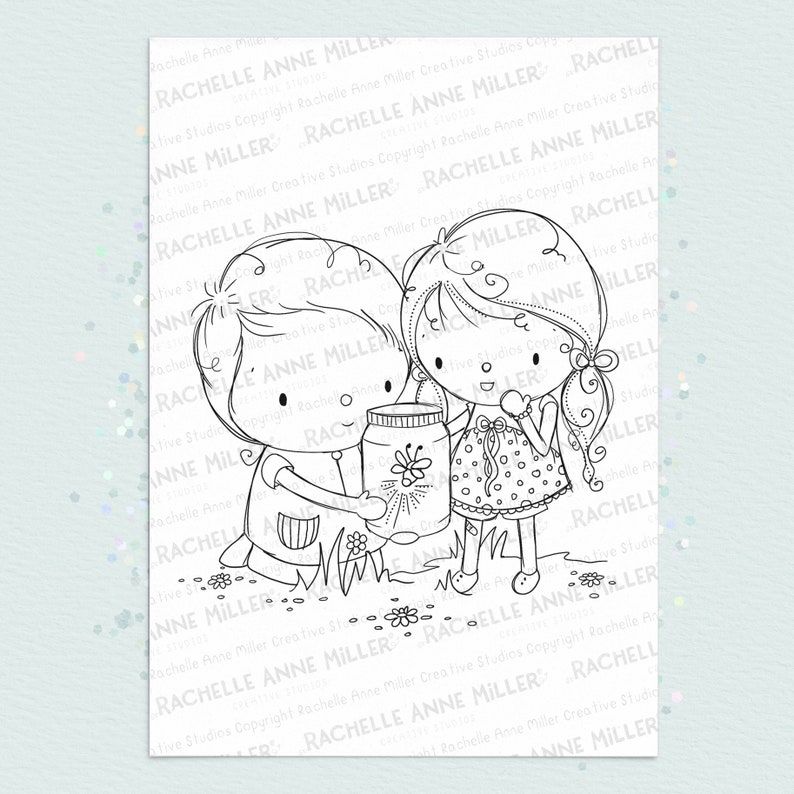 Summer Digi Fireflies Digital Stamp Coloring Page Firefly Kids Birthday Digital Stamp Digital Image Download Card Making Cute Kids