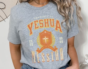Property of Yeshua Messiah Collegiate shirt, College style Messianic Christian shirt, Sacred Hebrew name