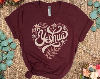 Camiseta Yeshua Corazón Flor: Camiseta cristiana mesiánica, Camiseta de raíces hebreas