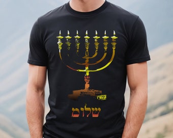 Maglietta ebraica minimalista Menorah 'Shalom'
