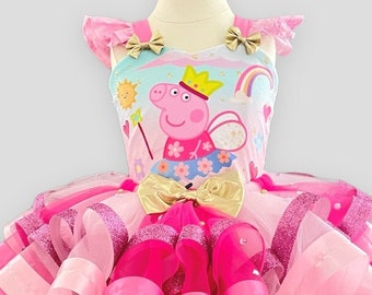 Peppa Pig Kleid Geburtstag Outfit 2 Stück Pink Peppa Pig Kleid, Tutu Prinzessin Pig
