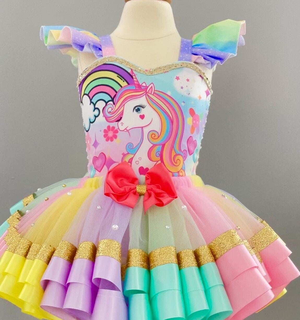 New Princess Rainbow Unicorn Birthday Dress Skirt Girls Fairy