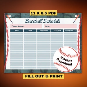 Editable Baseball Schedule Baseball Schedule Template | Etsy
