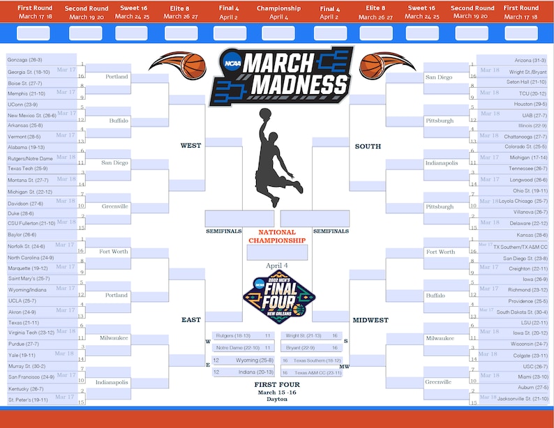 March Madness Bundle Printable Brackets NCAA Mascot Game Etsy