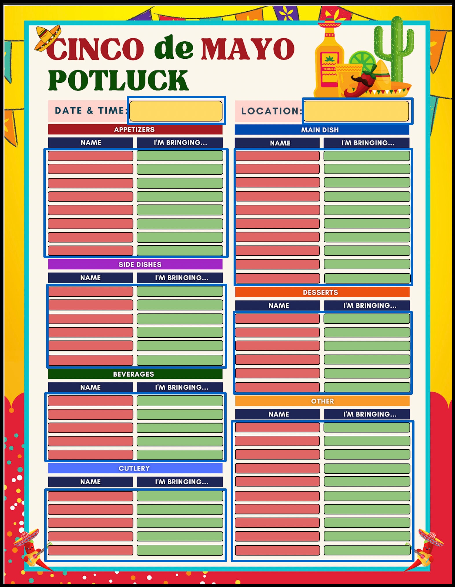 Free Printable Cinco De Mayo Potluck Sign Up Sheet