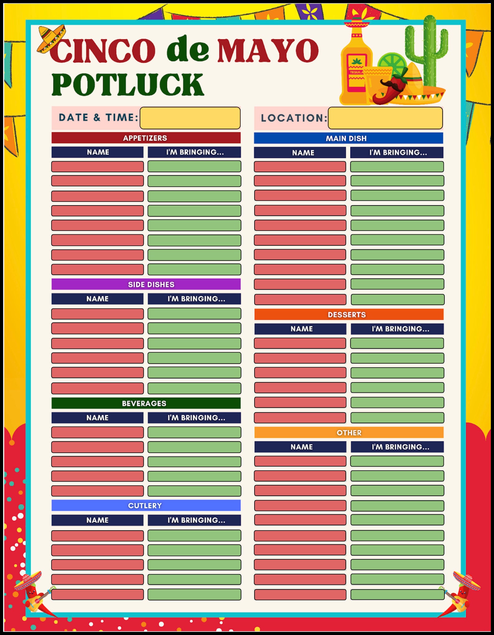 Cinco De Mayo Potluck Signup Sheet Google Slides Editable - Etsy