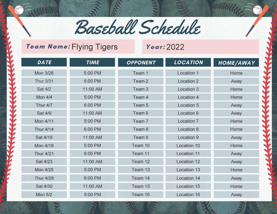 Editable Baseball Schedule Baseball Schedule Template | Etsy