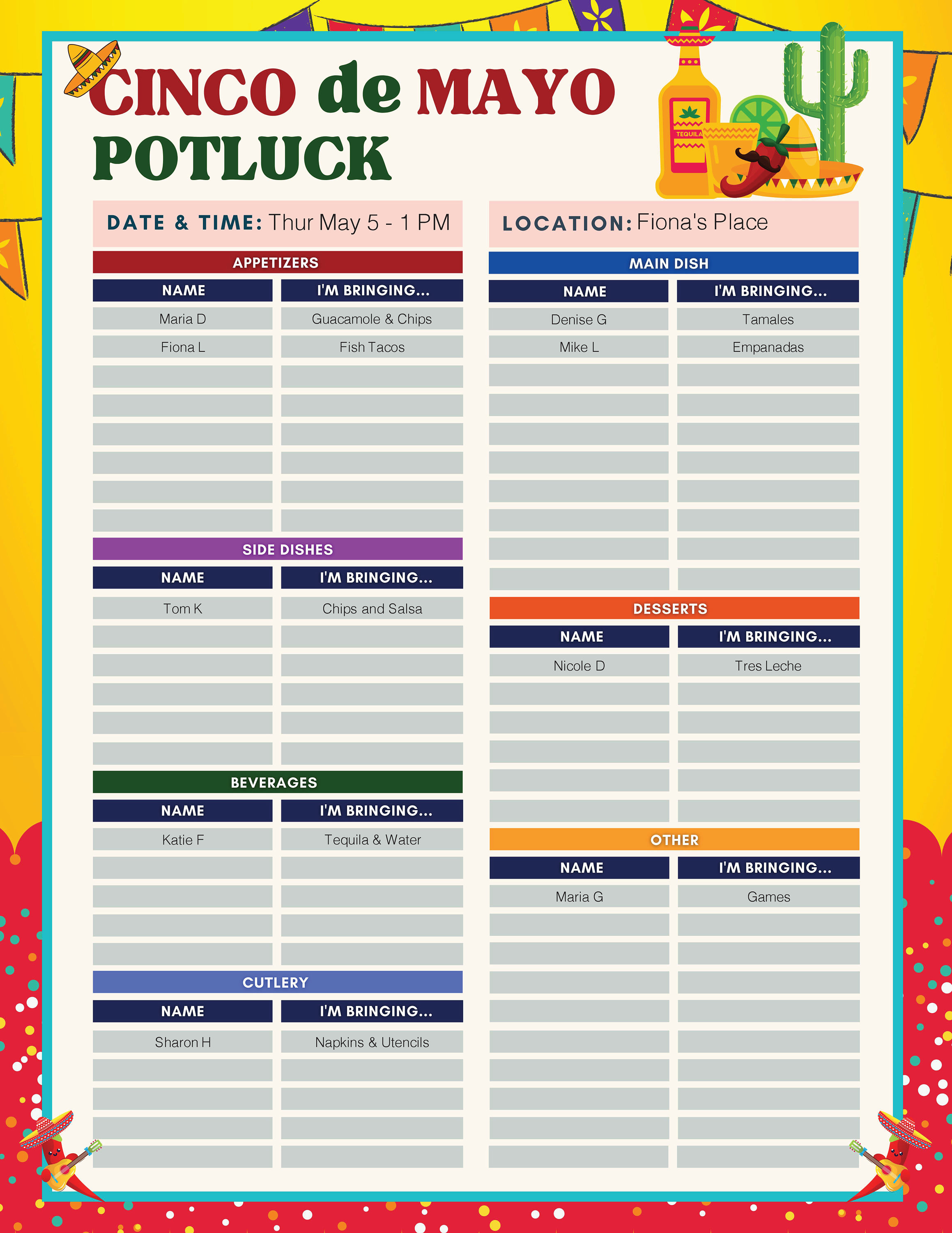 Cinco De Mayo Potluck Signup Sheet Google Slides Editable - Etsy Denmark