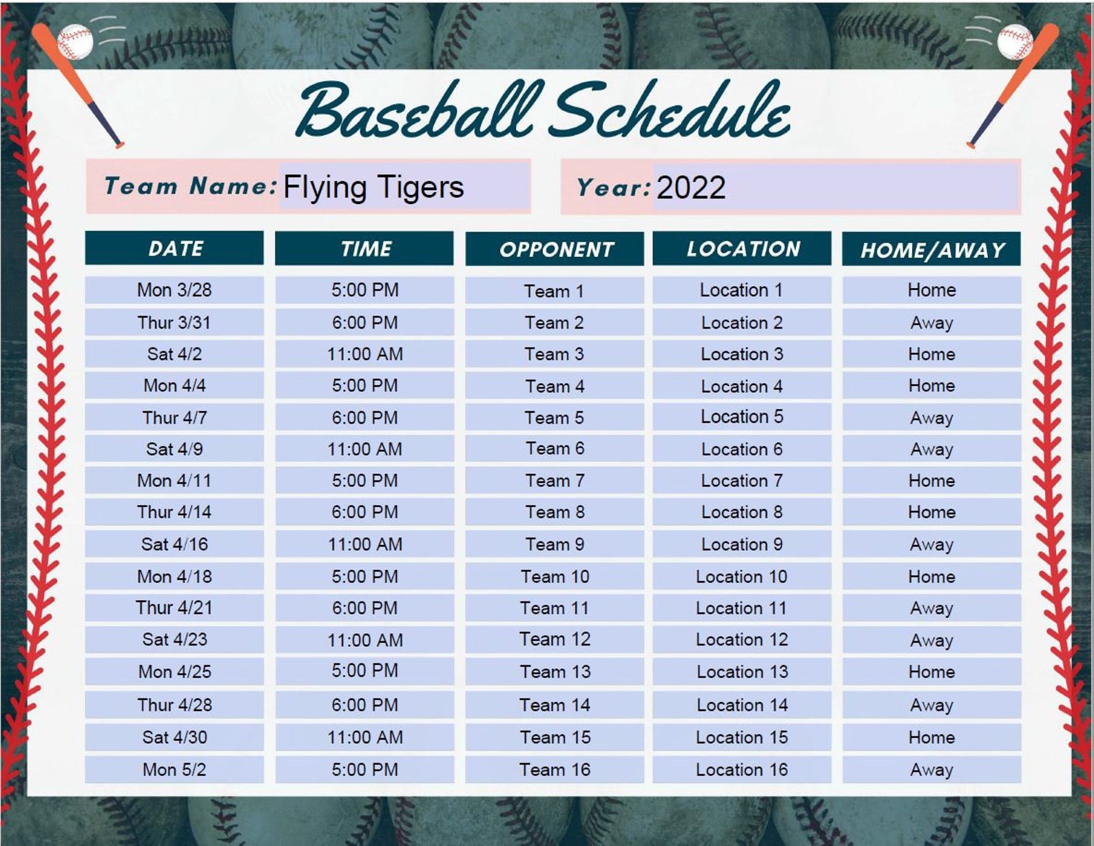 Editable Baseball Schedule Baseball Schedule Template Etsy Editable Baseball Schedule Baseball Schedule Template Etsy