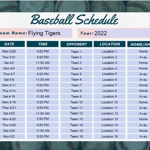 Editable Baseball Schedule Baseball Schedule Template | Etsy