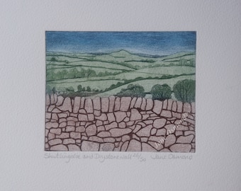 Shutlingsloe and Drystone Wall - Original Etching Print
