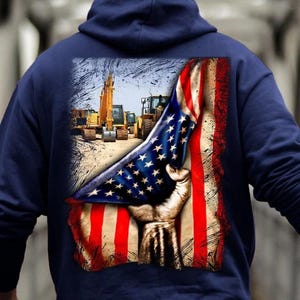 Operator Hoodie, Operator T-Shirts - Construction Operator Hoodie – USA Flag, Excavator – Gift for Equipment Operators Laborers