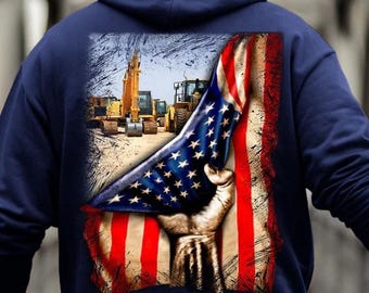 Operator Hoodie, Operator T-Shirts - Construction Operator Hoodie – USA Flag, Excavator – Gift for Equipment Operators Laborers