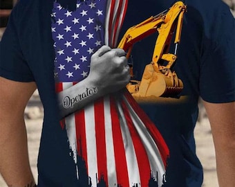 Operator T-Shirts, Operator Gift, Operator Hoodie, Operator Tee - American Flag Design with Heavy Equipment Graphic for Hardworking Men