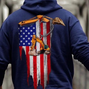 Operator Hoodie, Operator T-Shirts - Construction Operator Hoodie – USA Flag, Excavator & Prayer – Gift for Equipment Operators Laborers