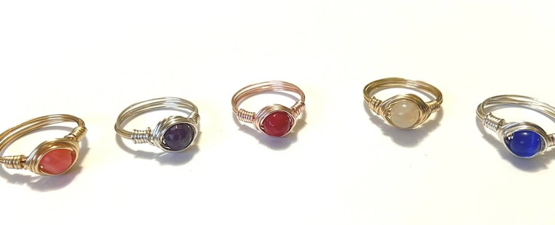 Gemstone Bead Ring Wire Wrapped Bead Ring Healing Crystal Ring Mini Gemstone Ring