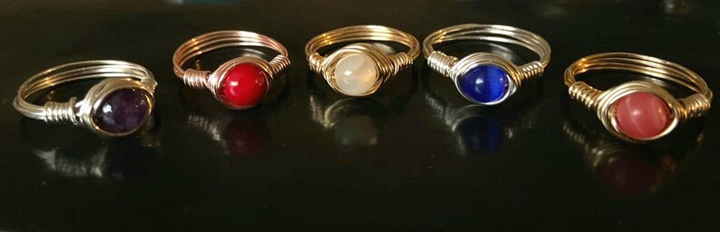 Gemstone Bead Ring Wire Wrapped Bead Ring Healing Crystal Ring Mini Gemstone Ring