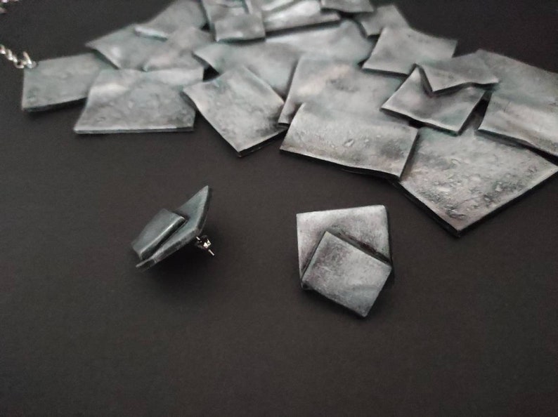 Geometric Silver Polymer Clay Statement Necklace /large Long Etsy