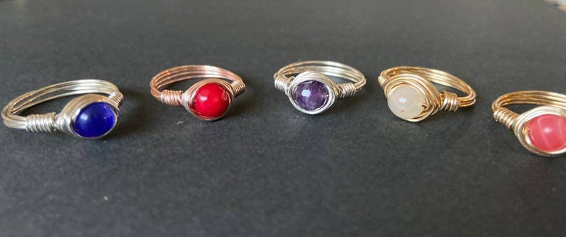 Gemstone Bead Ring Wire Wrapped Bead Ring Healing Crystal Ring Mini Gemstone Ring