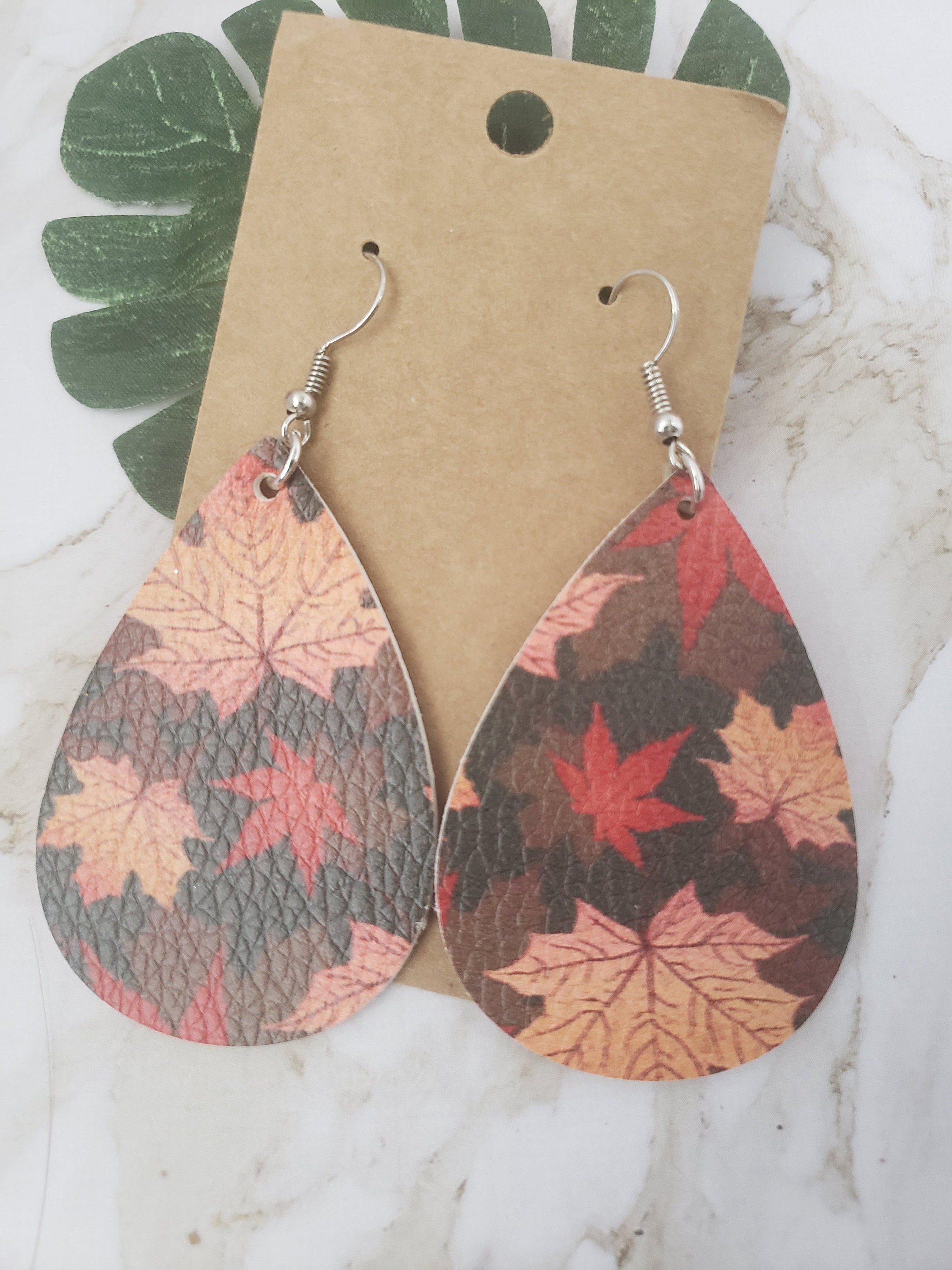LIMITED Fall Leafs Faux Leather Earrings autumn fall Etsy