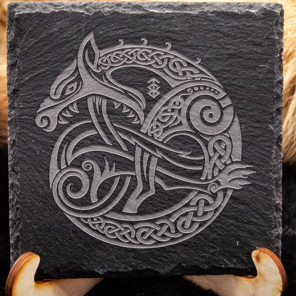 Set of 4 Norse/Viking, Celtic & Tribal Inspired Engraved Slate Coasters