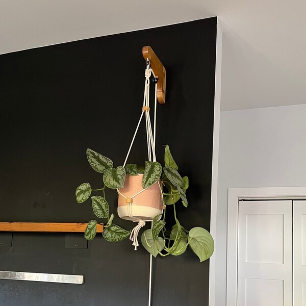 Handmade Wooden Plant Hanger with pulley system - Allows for easy watering - original design - Made out of Canadian Birchwood