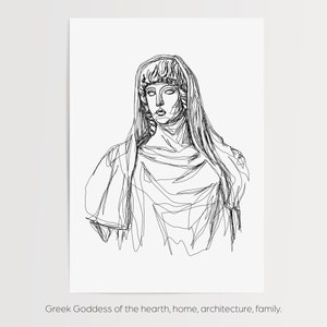 Hestia Greek Goddess Print | Printed and Shipped Line Work Illustration | Minimalistic Simple | Wall Art Outline | Mythology