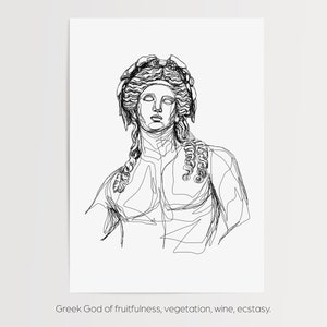 Dionysus Greek God Print | Printed and Shipped Line Work Illustration | Minimalistic Simple | Wall Art Outline | Mythology