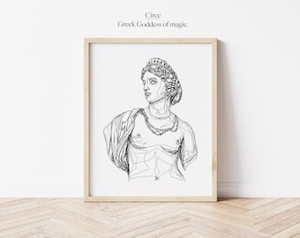 Circe Greek Goddess Line Work Illustration | Digital Artwork | Minimalistic Wall Line Art Printable Outline | Astrology Mythology