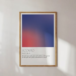 Art mural de l’aura du Scorpion | Affiche du zodiaque imprimable | Panneau d’étoiles Décor Cadeau | Horoscope Astrologie Gradient d’énergie personnalisé Haute Qualité