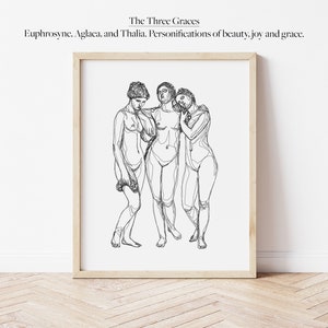The Three Graces Line Work Illustration | Digital Artwork | Minimalistic Charites | Wall Line Art| Printable Outline | Astrology Mythology