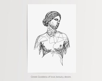 Peut inclure: Dessin au trait de la déesse grecque de l'amour, de la beauté et du désir. Le dessin est en noir et blanc et est réalisé en un seul trait.